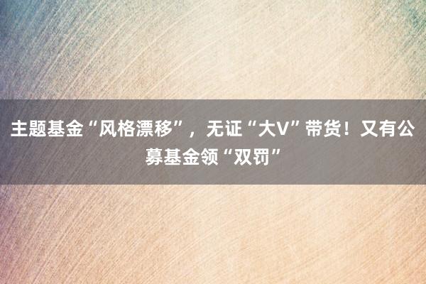 主题基金“风格漂移”，无证“大V”带货！又有公募基金领“双罚”