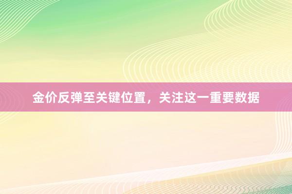 金价反弹至关键位置，关注这一重要数据