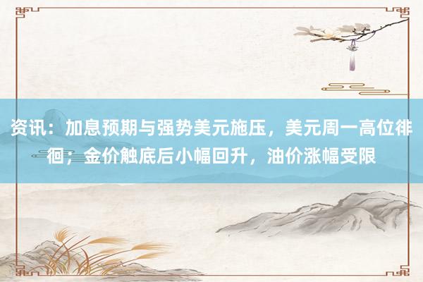资讯：加息预期与强势美元施压，美元周一高位徘徊；金价触底后小幅回升，油价涨幅受限