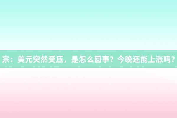 宗：美元突然受压，是怎么回事？今晚还能上涨吗？
