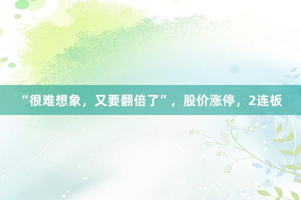 “很难想象，又要翻倍了”，股价涨停，2连板