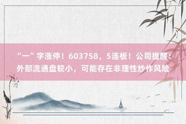 “一”字涨停！603758，5连板！公司提醒：外部流通盘较小，可能存在非理性炒作风险