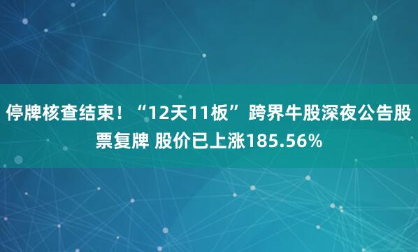 停牌核查结束！“12天11板” 跨界牛股深夜公告股票复牌 股价已上涨185.56%