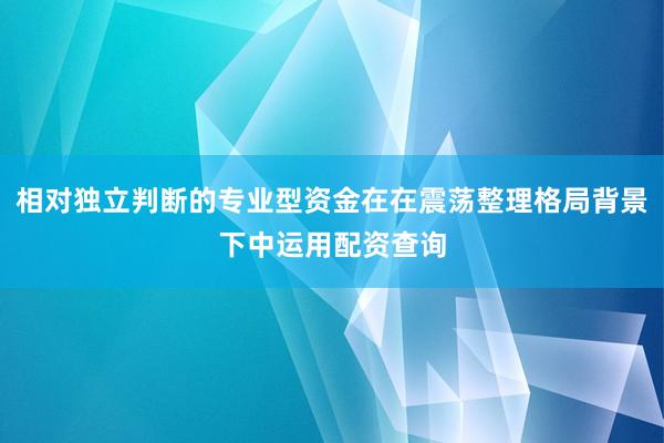 相对独立判断的专业型资金在在震荡整理格局背景下中运用配资查询