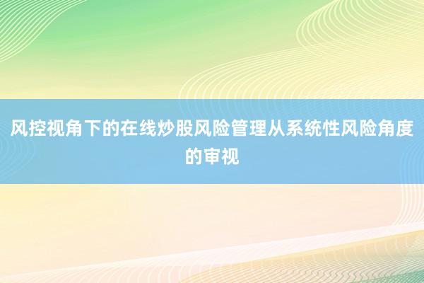 风控视角下的在线炒股风险管理从系统性风险角度的审视