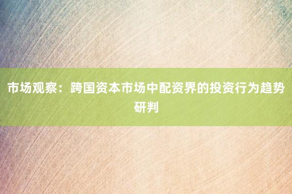 市场观察：跨国资本市场中配资界的投资行为趋势研判
