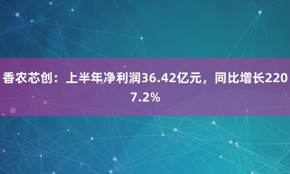 香农芯创：上半年净利润36.42亿元，同比增长2207.2%