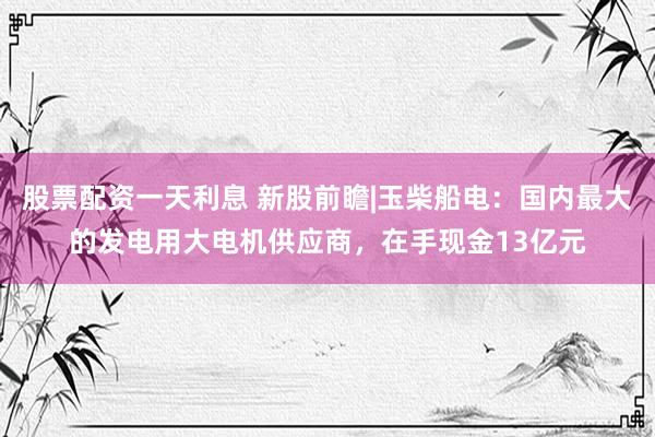 股票配资一天利息 新股前瞻|玉柴船电：国内最大的发电用大电机供应商，在手现金13亿元