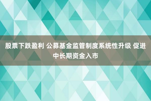 股票下跌盈利 公募基金监管制度系统性升级 促进中长期资金入市