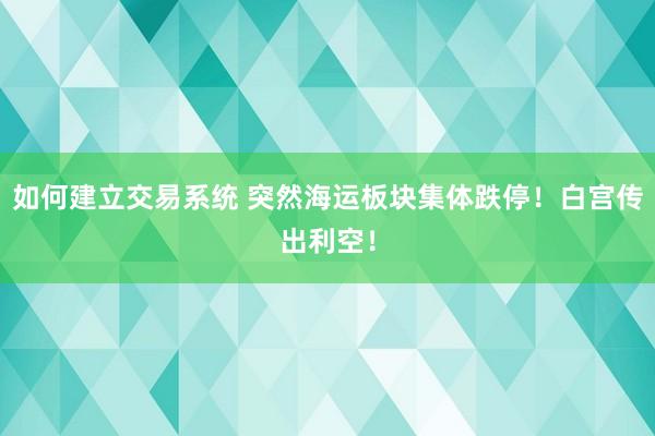 如何建立交易系统 突然海运板块集体跌停！白宫传出利空！