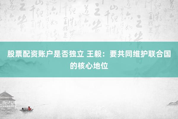 股票配资账户是否独立 王毅：要共同维护联合国的核心地位