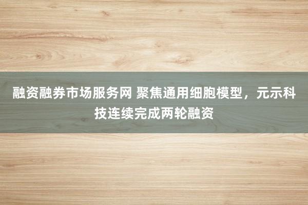 融资融券市场服务网 聚焦通用细胞模型，元示科技连续完成两轮融资
